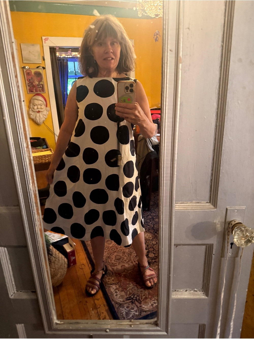 Sleeveless Black & White Polka Dot Swing Dress